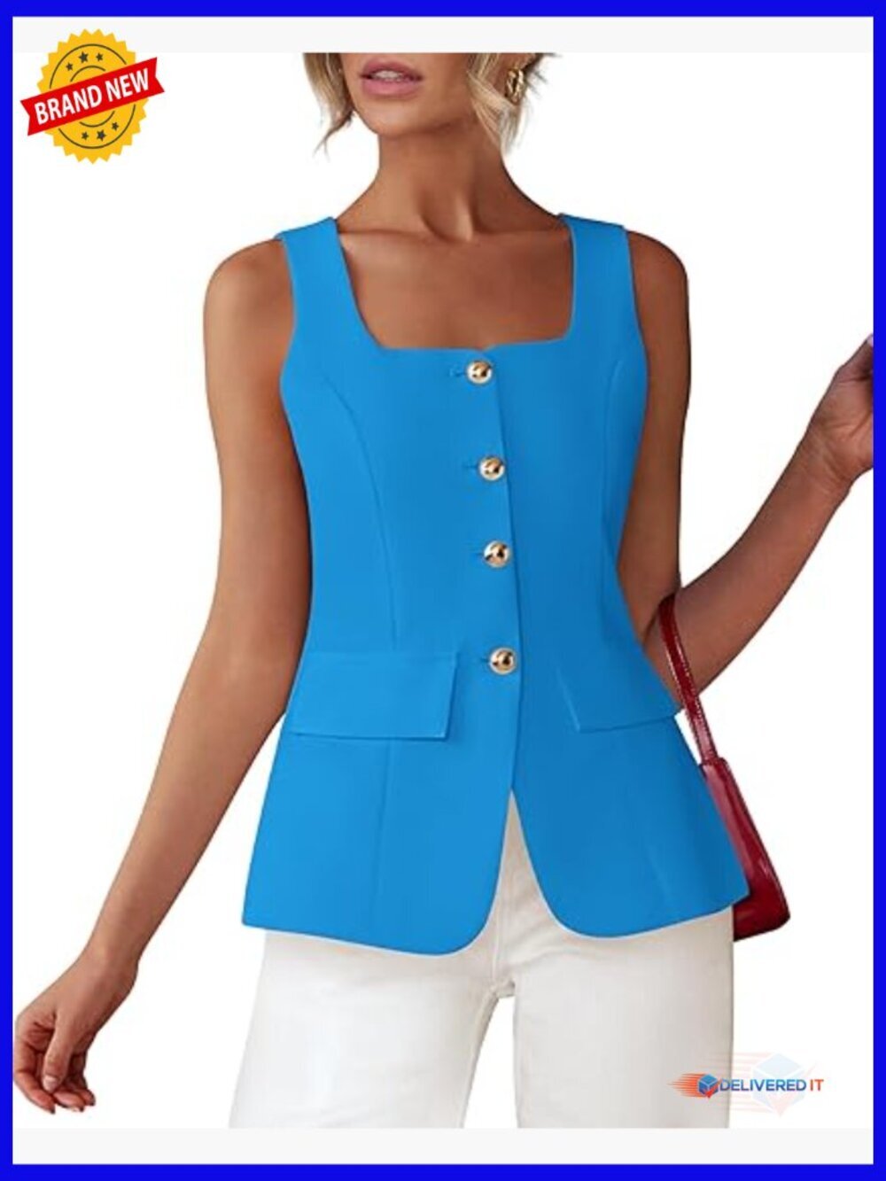 Sleeveless Square Neck Suit Vest Blazer Top Business Casual Work Waistcoat